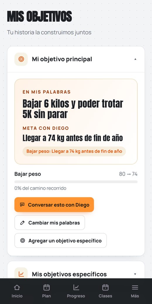 Mis objetivos: su objetivo y la meta con su barra de avance